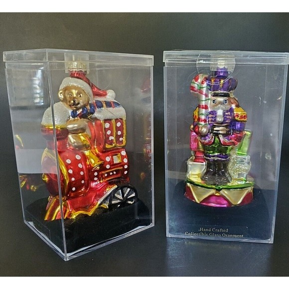 Hand Painted Glass Christmas Tree Ornaments Teddy Bear on Train/ Nutcracker 1990 - Picture 7 of 7
